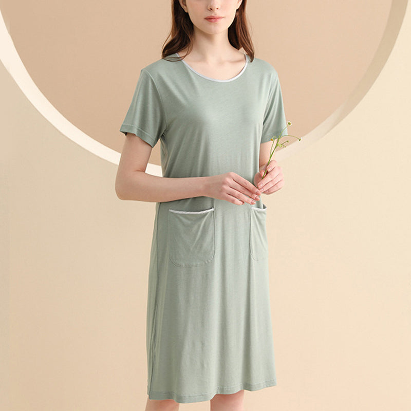 Round Neck Short Sleeved Sleepdress with Pockets