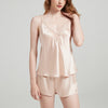 V-Neck Lace Panel Suspender Shorts Pajama Set