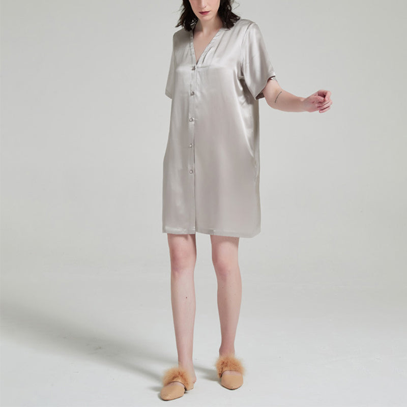 100% Mulberry Silk Home Loose Pajamas Collarless Shirt