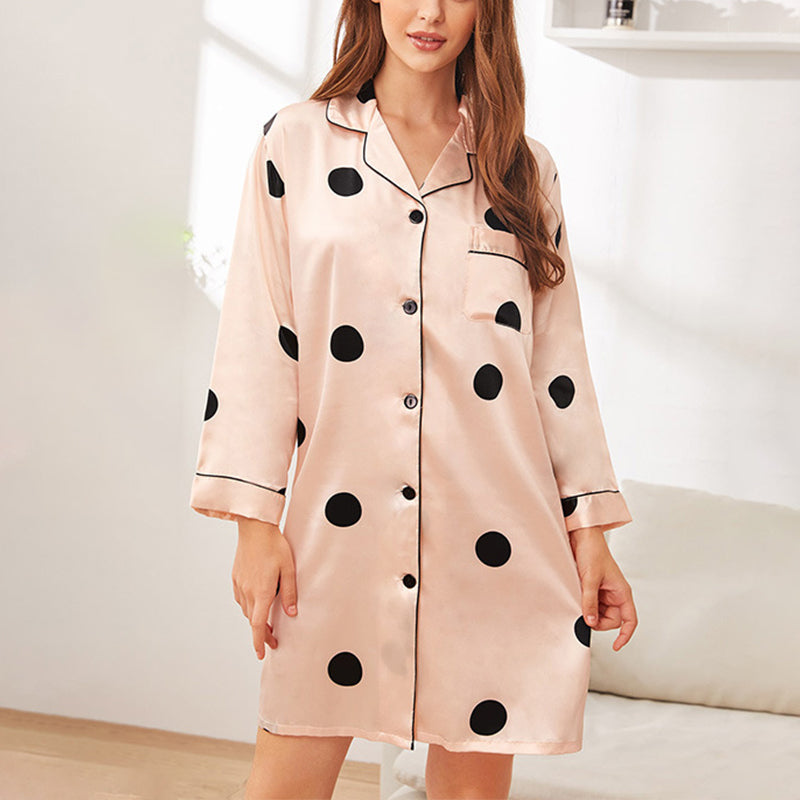 Pink Polka Dots Printed Sleep Shirt