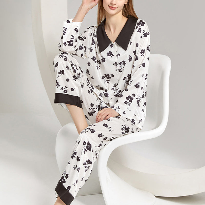 Floral Print Satin Pajama Set