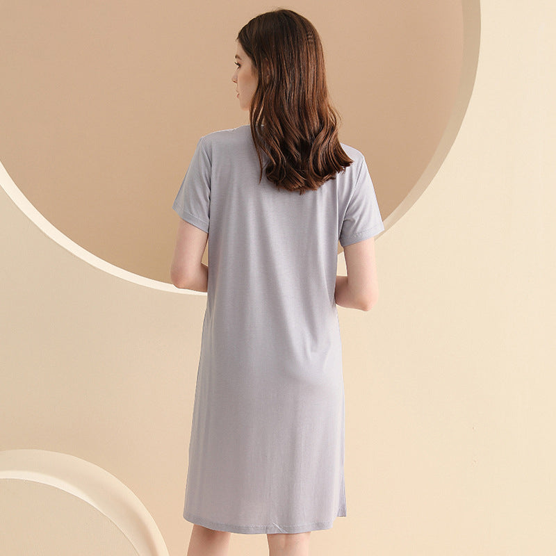 Round Neck Short Sleeved Sleepdress with Pockets