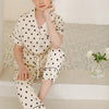 Beige Polka Dots Print Short Sleeved Pajama Set