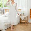 White V Neck Mesh Long Sleeves Nightgown