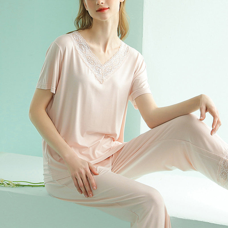 Lace Trimmed Modal Pajama Set