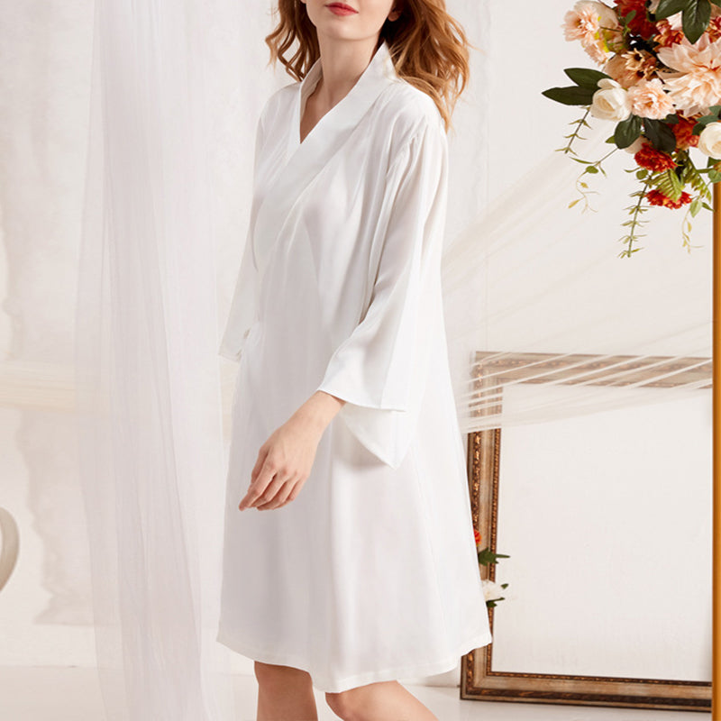 White Satin Kimono Style Robe