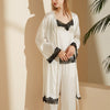 White Lace Trimed Long Pajama Set