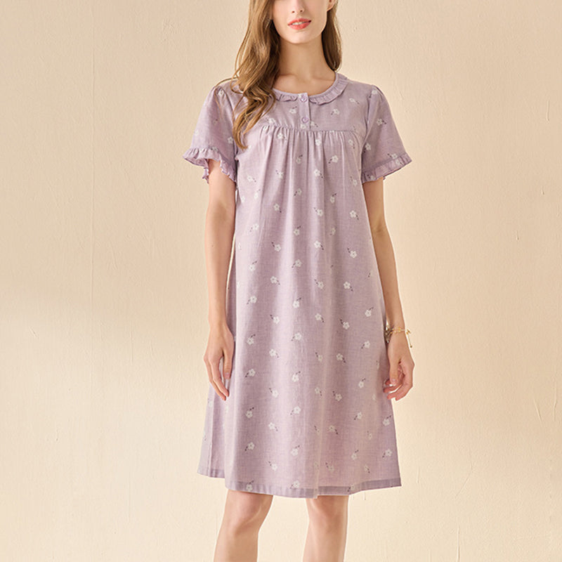 Flowers Printed Short Sleeves Sleepdress