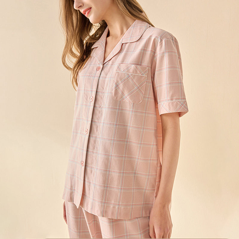 Pink Check Print Pajama Set