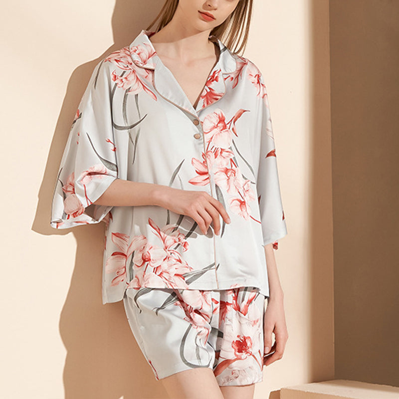 Flowers Printed 3/4 Sleeves Pajama Set