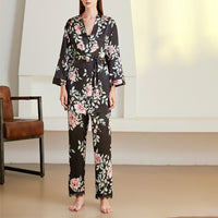 Black Floral Printed Pajama Set