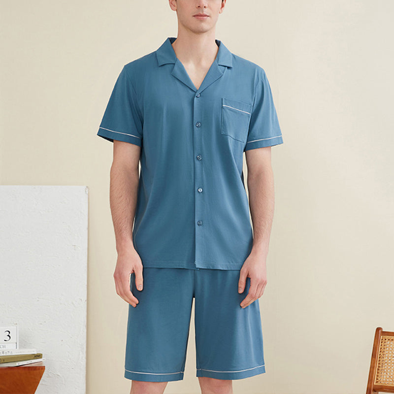 Men's Notched Collar Couple Short Pajama Set