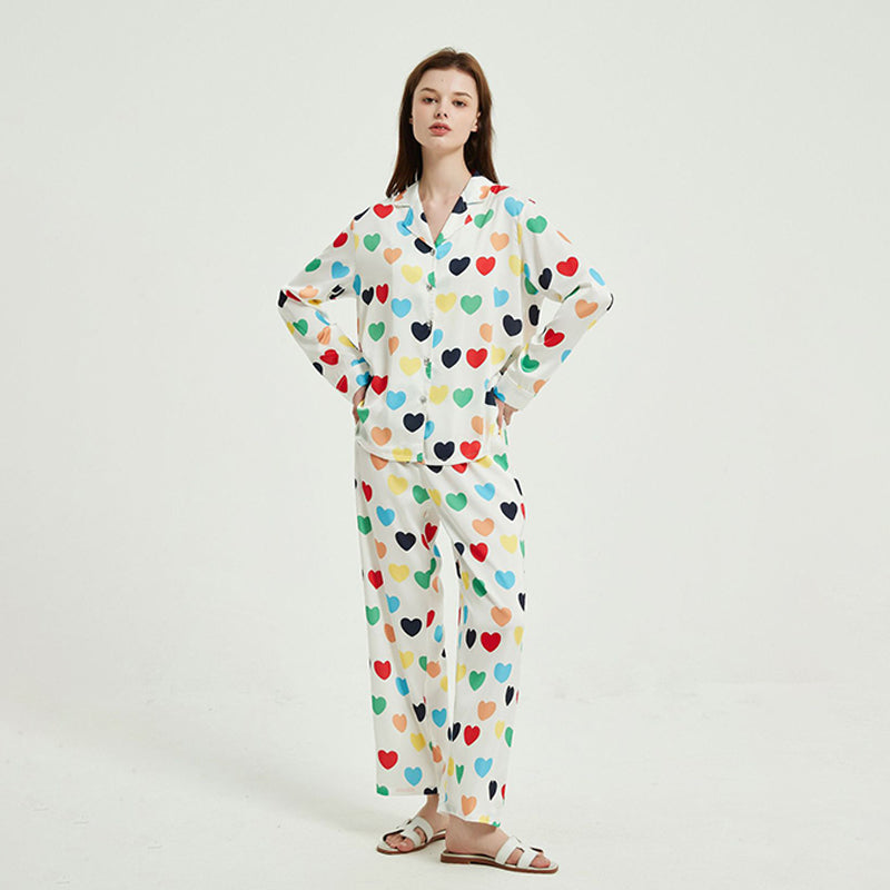 Colorful Love Heart Print Women's Pajamas