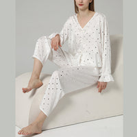 White Polka Dots Print Pajama Set