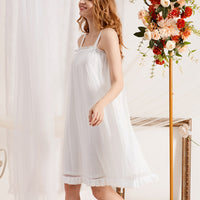 White Square Neck Sleeveless Nightgown