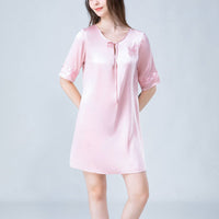 Stitch Embroidery Half Sleeves Silk Nightdress