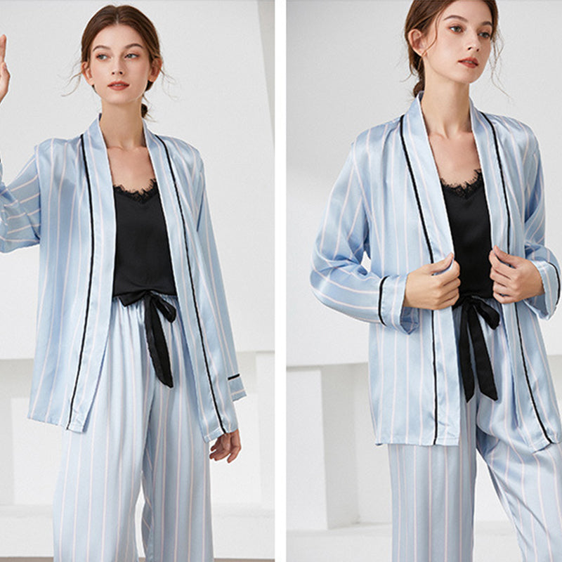 Blue Striped 3-Pieces Pajama Set