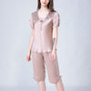 Square Neck Silk Pajamas with Sher Lace Detail