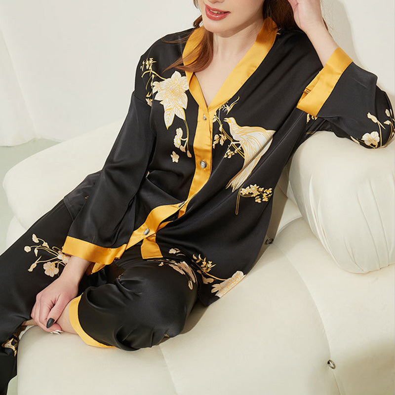 Kimono Style Floral Satin Pajama