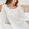 White Square Neck Long Sleeves Cotton Nightdress