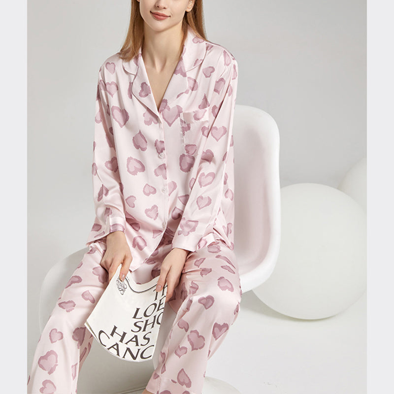 Pink Heart Print Pajama Set