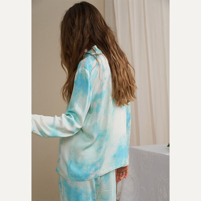 Blue Tie-dye Print Pajama Set