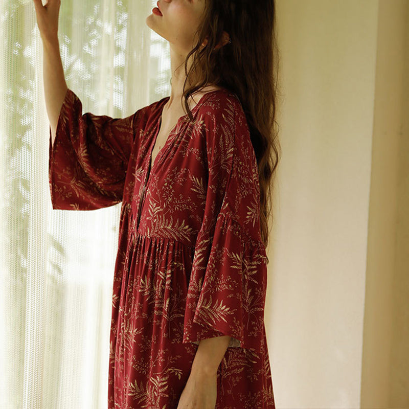 Red Leaves Printed Nightgown