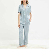 Light Blue Satin Short Sleeves Pajama Set