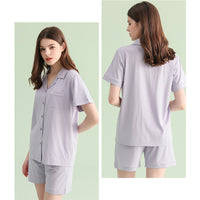 Women's Notched Collar Couple Short Pajama Set