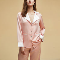 Color Block Notched Collar Pajama Set