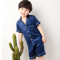 Navy Kids 19 Momme Classic Silk Short Pajamas