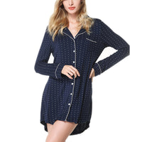 Navy Polka Dots Printed Trimmed Sleepshirt