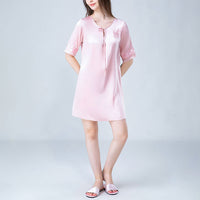 Stitch Embroidery Half Sleeves Silk Nightdress