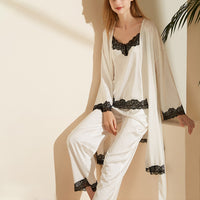 White Lace Trimed Long Pajama Set