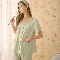 Green Women's Casual Lace Collar Pajamas