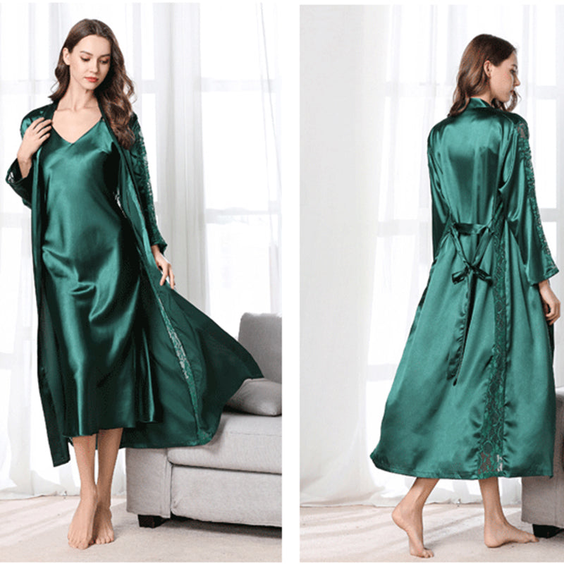 Satin Robe Set with Lace Detail