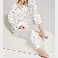 White Polka Dots Print Pajama Set