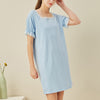 Blue Square Neck Short Sleeves Sleepdress