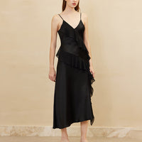 Silk Suspender Skirt Ruffled Long Dress