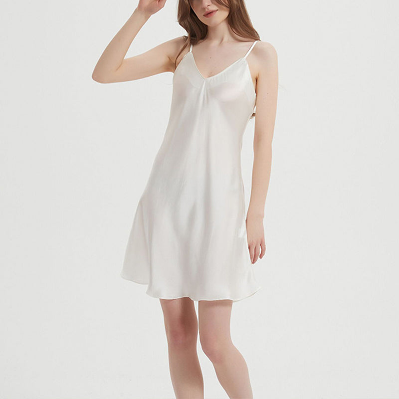 Women's Thin Mulberry Silk Solid Color Short Nightdress