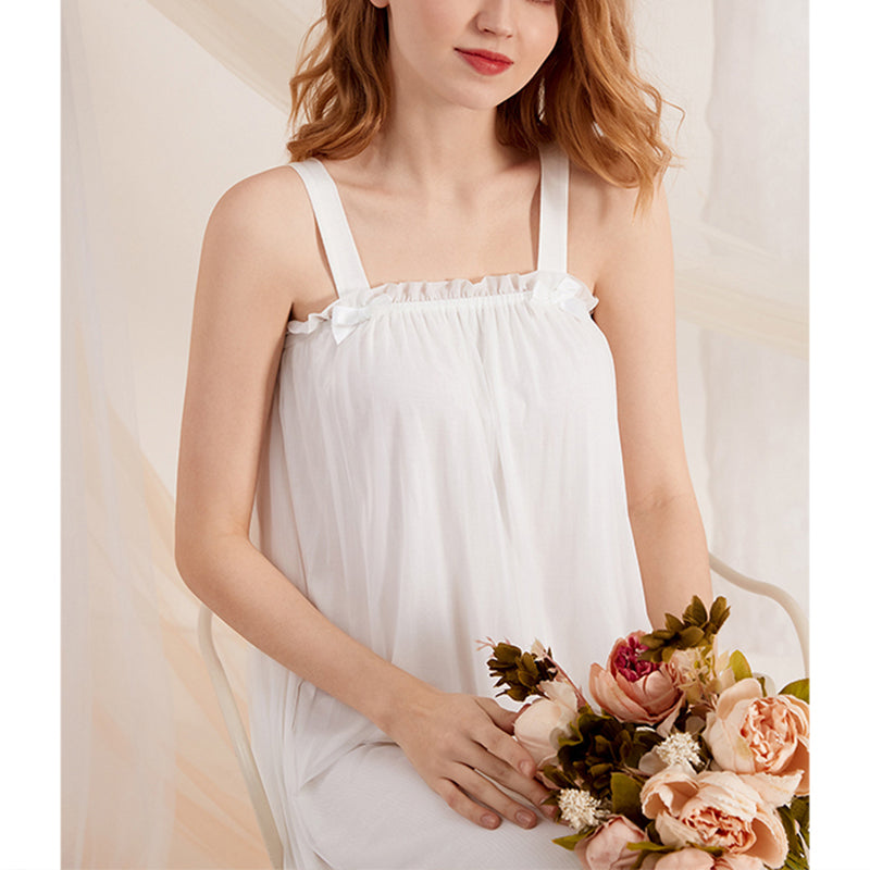 White Square Neck Sleeveless Nightgown