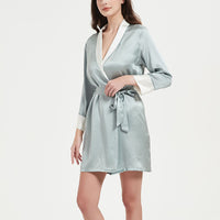 Color Block Tie Waist Silk Robe