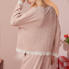 Pink Round Neck Pajama Set with Lace Trim