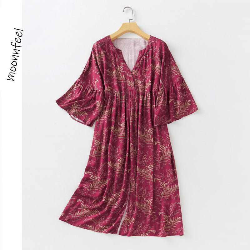 Red Leaves Printed Nightgown