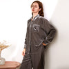 16 Momme Mulberry Silk Backing Cloth Pleuche Long Sleeve Trousers Pajamas Set