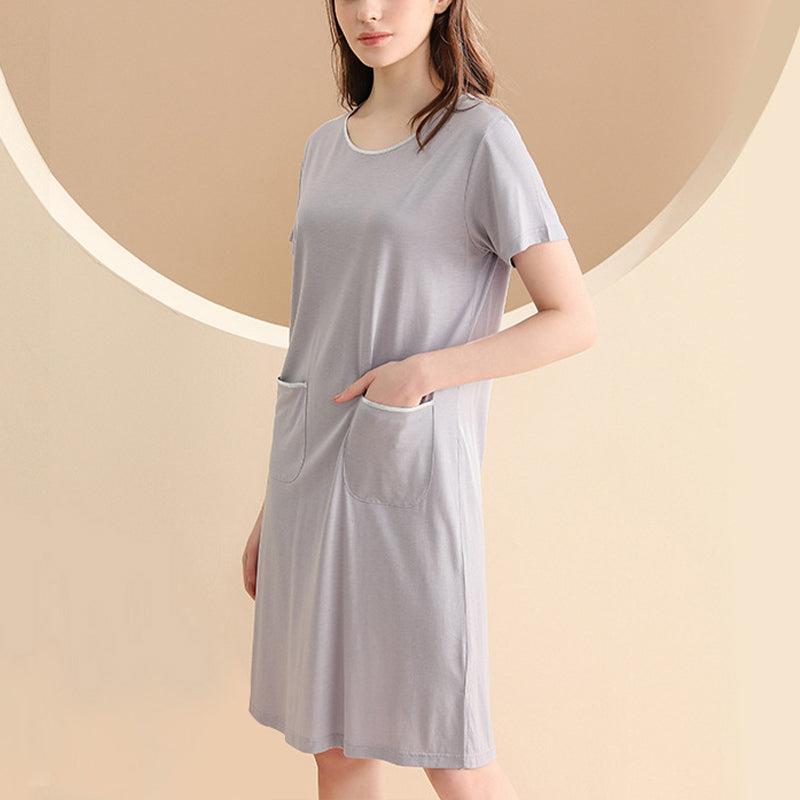 Round Neck Short Sleeved Sleepdress with Pockets