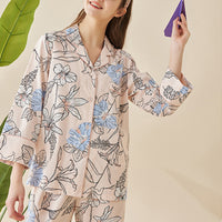 Flowers Printed Trimmed Pajama Set