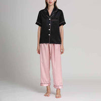 Black Short Sleeves Pajama with Pink Pants