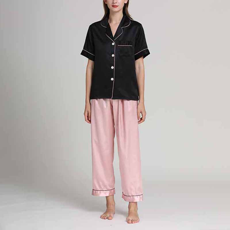 Black Short Sleeves Pajama with Pink Pants