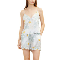 Daisy Print Suspender Shorts Set Pajamas